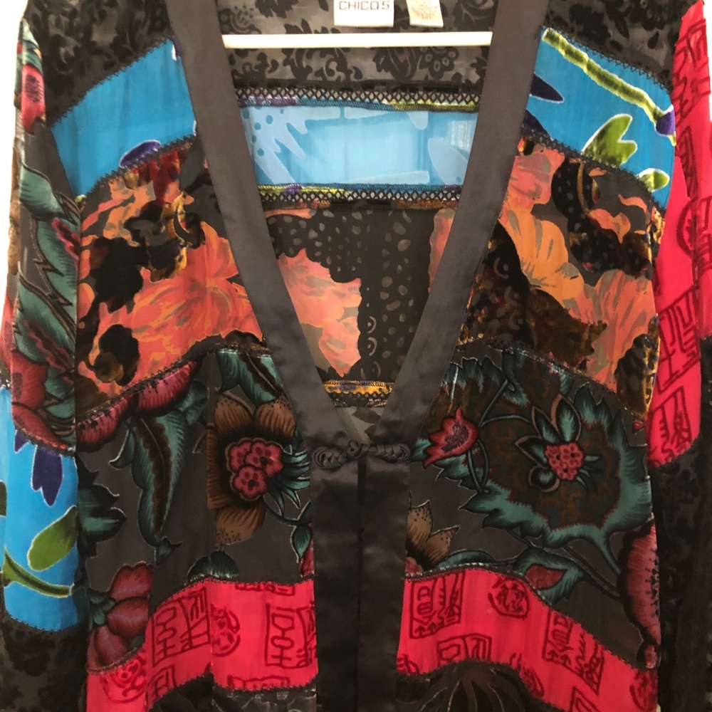 Chico’s semi-sheer Asian style jacket sz 2 (L) wow